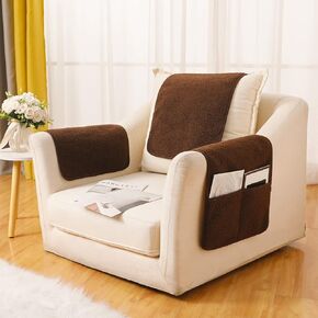 3 Pcs Recliner Covers Sherpa Arm Covers for Recliner Chair with Storage Pockets Headrest Cover for Recliner Chair 22.8 x 14.5 Inch Armchair Slipcovers for Sofa Recliner Protector (Black)