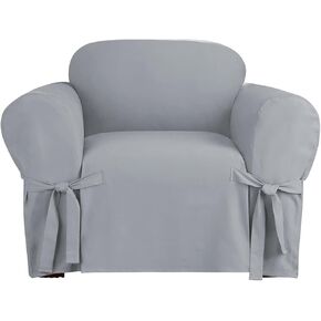 SureFit Heavyweight Cotton Duck Chair Slipcovers, Heavyweight Cotton Chair Cover, One Piece Design, Armchair Cover with Seat Elastic and Adjustable Corner Ties, Khaki