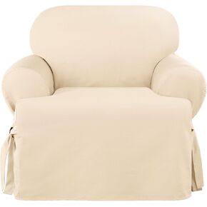 SureFit Heavyweight Cotton Duck Chair Slipcovers, Heavyweight Cotton Chair Cover, One Piece Design, Armchair Cover with Seat Elastic and Adjustable Corner Ties, Khaki in Saudi Arabia