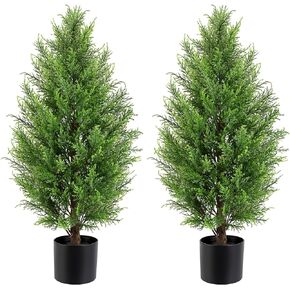 36 بوصة شجرة أرز اصطناعية توبياري 2 حزمة، اثنان 3FT SevenLOVE بوعاء شجرة أرز توبياري شجيرة نبات اصطناعية للشرفة الأمامية ديكور مكتب المنزل in Kuwait