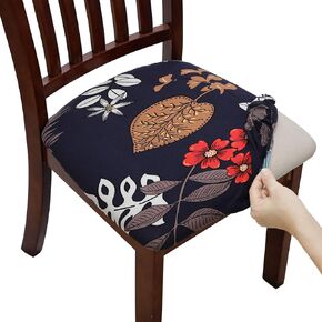 Stretch Chair Seat Covers Set of 4, Jacquard Dining Room Chair Cover Protector Seat Slipcover Removable Washable Kitchen Chair Covers (Beige, 4)