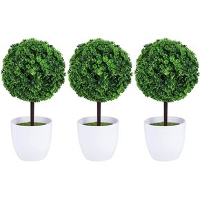 جارنيك نباتات اصطناعية محفوظة بوعاء، 3 قطع من نباتات بوعاء صغيرة من خشب البقس الأخضر توبياري كرة العشب الأخضر في الاصيص، نباتات منزلية صغيرة للاستخدام الداخلي والمكتب وسطح الطاولة ديكور مركزي in Kuwait