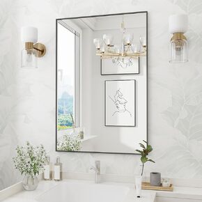 Koonmi Black Mirrors for Wall, 30x40 Inch Bathroom Mirror, Rectangular Wall Mirror for Living Room Bedroom Bathroom, Hangs Horizontally or Vertically in Saudi Arabia