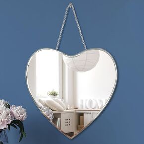 مرآة على شكل قلب من QMDECOR مع سلسلة حديدية لديكور الحائط مقاس 30.48 × 30.48 سم، عبوتان على الحائط للتعليق على الحائط من الزجاج الحقيقي بدون إطار، مرآة زخرفية لامعة in Kuwait