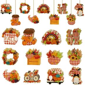 36 قطعة من زخارف شجرة الخريف، زخارف خشبية منقوشة من الجاموس - ديكورات عيد الشكر للخريف - 12 تصميمًا ريفيًا لمزرعة الخريف معلقة الحلي الخشبية لديكور طاولة شجرة عيد الشكر في الخريف in Kuwait