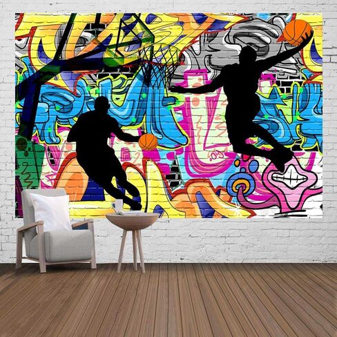 Ine Ive Basketball Sports Tapestry Nostalgic Graffiti Street Art Wall Tapestry 40x30 Inches Boys Basketball Shooting Silhouette Art Tapesrty for Bedroom Dorm Living Room Decoration GTOKIE0246 in Kuwait