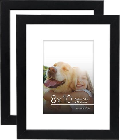 إطار صورة Americanflat مقاس 8x10 باللون الأسود - يعرض مقاس 5x7 مع حصيرة و8x10 بدون حصيرة - خشب مركب مع زجاج مقاوم للكسر - أشكال أفقية ورأسية للجدار والطاولة - عبوة من قطعتين in Kuwait