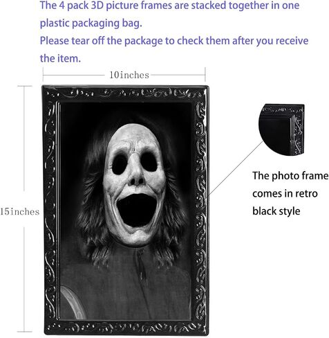 OEDOC 4Pack 10.2x14.5 Halloween Decorations 3D Changing Face Expression Moving Portrait Picture Frames for Horror Party Decors Castle House Home Decoration(StyleA) in Saudi Arabia