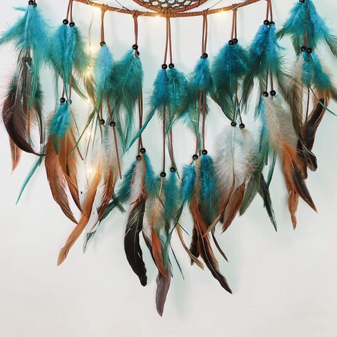 LOMOHOO Evil Eye Dream Catcher with Fairy Lights, Blue Brown Dream Catchers for Bedroom, Evil Eye Wall Hanging for Home Offices Apartment Wall Art Decorations Ornament Craft Gift in Kuwait