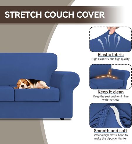 KEKUOU 3 Pieces Stretch Couch Covers for 2 Cushion Couch Sofa pet Friendly，2024 Newest Sofa Covers Washable Soft Elastic Dogs Furniture Protector (Loveseat,Beige) in Kuwait