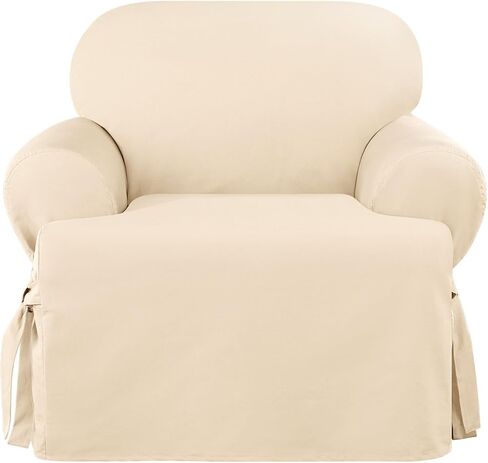 SureFit Heavyweight Cotton Duck Chair Slipcovers, Heavyweight Cotton Chair Cover, One Piece Design, Armchair Cover with Seat Elastic and Adjustable Corner Ties, Khaki in Kuwait