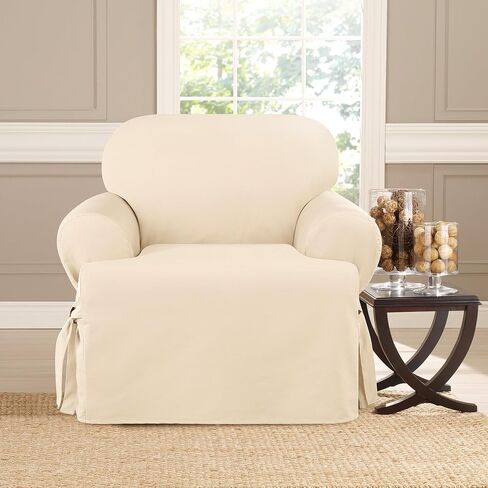 SureFit Heavyweight Cotton Duck Chair Slipcovers, Heavyweight Cotton Chair Cover, One Piece Design, Armchair Cover with Seat Elastic and Adjustable Corner Ties, Khaki in Kuwait