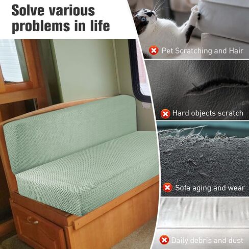 RV Dinette Cushion Covers, Stretch Printed Couch Covers with Jacquard Fabric - RV Camper Car Bench Includes 1 Sofa Seat Cushion Cover ＆ 1 Cushion Cover, Washable ＆ Easy Fitted (Camel) in Kuwait