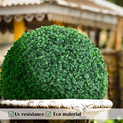 Tigeen 4 قطع من كرات النباتات الاصطناعية 2 قطعة 19 بوصة و2 قطعة 9 بوصة 4 طبقات من خشب البقس الصناعي في الهواء الطلق كرات خضراء مقاومة للأشعة فوق البنفسجية حديقة الفناء الخلفي شرفة الشرفة حديقة الباب الأمامي ديكور المنزل للزفاف in Kuwait