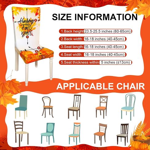 Jecery Fall Chair Covers Set of 6 Thanksgiving Dining Protector Autumn Pumpkin Truck Maple Leaves Pattern Slipcovers Removable Washable for Halloween Kitchen Hotel Party Wedding, one size in Saudi Arabia