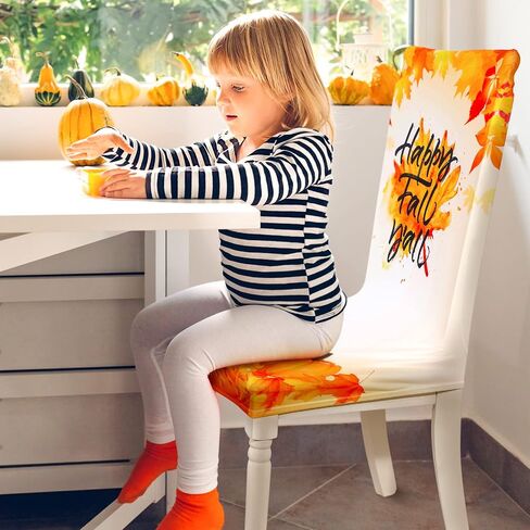 Jecery Fall Chair Covers Set of 6 Thanksgiving Dining Protector Autumn Pumpkin Truck Maple Leaves Pattern Slipcovers Removable Washable for Halloween Kitchen Hotel Party Wedding, one size in Saudi Arabia