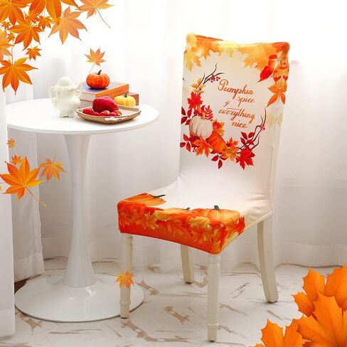 Jecery Fall Chair Covers Set of 6 Thanksgiving Dining Protector Autumn Pumpkin Truck Maple Leaves Pattern Slipcovers Removable Washable for Halloween Kitchen Hotel Party Wedding, one size in Saudi Arabia