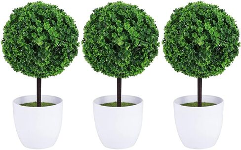 جارنيك نباتات اصطناعية محفوظة بوعاء، 3 قطع من نباتات بوعاء صغيرة من خشب البقس الأخضر توبياري كرة العشب الأخضر في الاصيص، نباتات منزلية صغيرة للاستخدام الداخلي والمكتب وسطح الطاولة ديكور مركزي in Kuwait