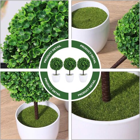 جارنيك نباتات اصطناعية محفوظة بوعاء، 3 قطع من نباتات بوعاء صغيرة من خشب البقس الأخضر توبياري كرة العشب الأخضر في الاصيص، نباتات منزلية صغيرة للاستخدام الداخلي والمكتب وسطح الطاولة ديكور مركزي in Kuwait