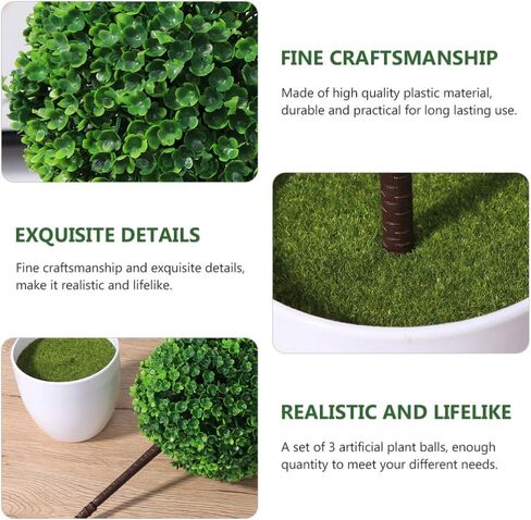 جارنيك نباتات اصطناعية محفوظة بوعاء، 3 قطع من نباتات بوعاء صغيرة من خشب البقس الأخضر توبياري كرة العشب الأخضر في الاصيص، نباتات منزلية صغيرة للاستخدام الداخلي والمكتب وسطح الطاولة ديكور مركزي in Kuwait