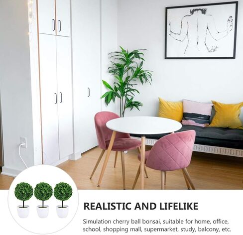 جارنيك نباتات اصطناعية محفوظة بوعاء، 3 قطع من نباتات بوعاء صغيرة من خشب البقس الأخضر توبياري كرة العشب الأخضر في الاصيص، نباتات منزلية صغيرة للاستخدام الداخلي والمكتب وسطح الطاولة ديكور مركزي in Kuwait