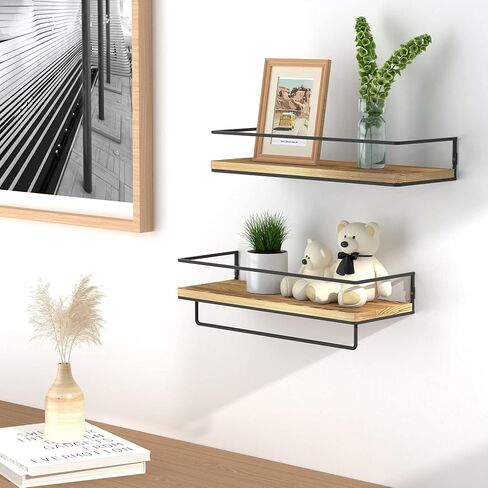 ZGO Floating Shelves for Wall Set of 2, Wall Mounted Storage Shelves with Black Metal Frame and Towel Rack for Bathroom, Bedroom, Living Room, Kitchen, Office (Black) in Kuwait