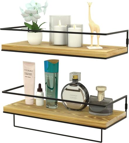 ZGO Floating Shelves for Wall Set of 2, Wall Mounted Storage Shelves with Black Metal Frame and Towel Rack for Bathroom, Bedroom, Living Room, Kitchen, Office (Black) in Kuwait