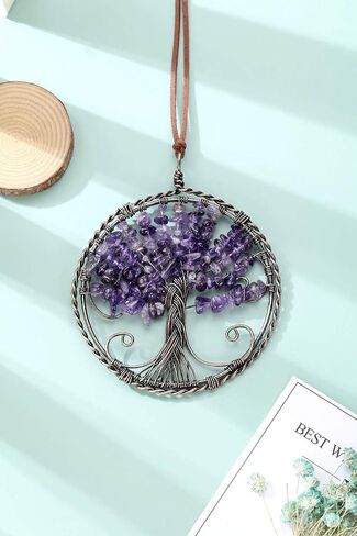PESOENTH 7 Chakra Tree of Life Dream Catcher Hanging Ornament Handmade Bohemian Rainbow Tree of Life Crystal Suncatcher Window Car Wall Art Hanging Decorations for Home Office Decor in Kuwait
