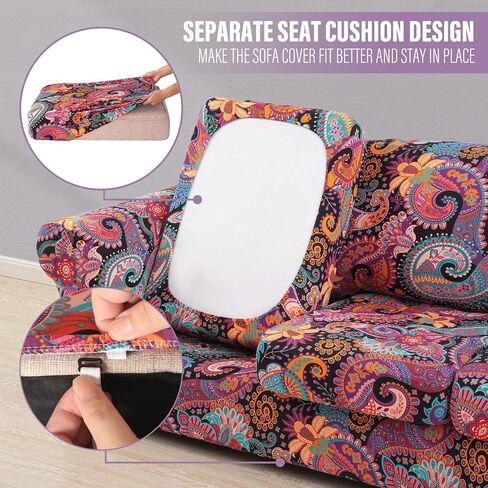 Lamberia Printed Sofa Cover High Stretch Sofa Slipcovers 2 Piece Armchair Slipcover with One Separate Cushion Cover Elastic Bottom Floral Pattern (Blooming Flower, Armchair) in Kuwait