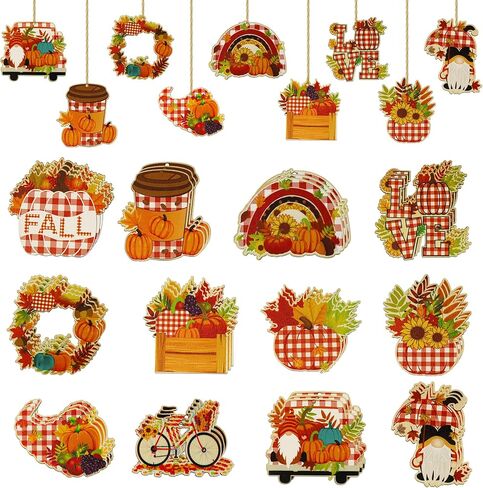 36 قطعة من زخارف شجرة الخريف، زخارف خشبية منقوشة من الجاموس - ديكورات عيد الشكر للخريف - 12 تصميمًا ريفيًا لمزرعة الخريف معلقة الحلي الخشبية لديكور طاولة شجرة عيد الشكر في الخريف in Kuwait