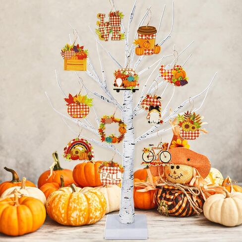 36 قطعة من زخارف شجرة الخريف، زخارف خشبية منقوشة من الجاموس - ديكورات عيد الشكر للخريف - 12 تصميمًا ريفيًا لمزرعة الخريف معلقة الحلي الخشبية لديكور طاولة شجرة عيد الشكر في الخريف in Kuwait