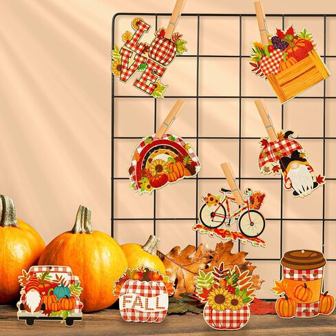 36 قطعة من زخارف شجرة الخريف، زخارف خشبية منقوشة من الجاموس - ديكورات عيد الشكر للخريف - 12 تصميمًا ريفيًا لمزرعة الخريف معلقة الحلي الخشبية لديكور طاولة شجرة عيد الشكر في الخريف in Kuwait