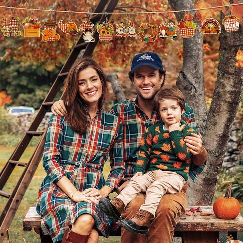 36 قطعة من زخارف شجرة الخريف، زخارف خشبية منقوشة من الجاموس - ديكورات عيد الشكر للخريف - 12 تصميمًا ريفيًا لمزرعة الخريف معلقة الحلي الخشبية لديكور طاولة شجرة عيد الشكر في الخريف in Kuwait