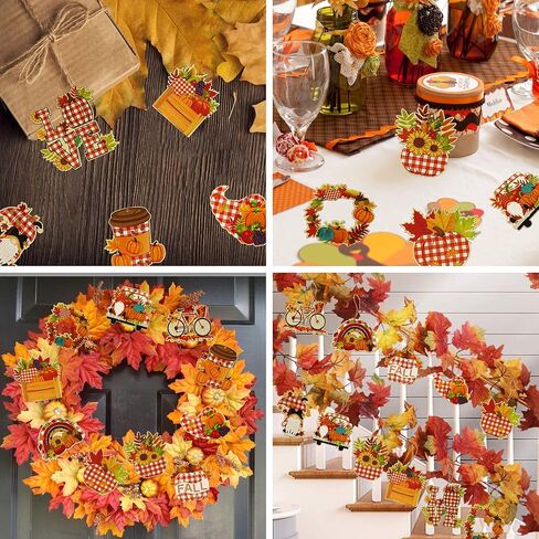 36 قطعة من زخارف شجرة الخريف، زخارف خشبية منقوشة من الجاموس - ديكورات عيد الشكر للخريف - 12 تصميمًا ريفيًا لمزرعة الخريف معلقة الحلي الخشبية لديكور طاولة شجرة عيد الشكر في الخريف in Kuwait