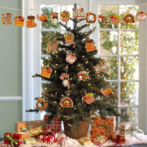 36 قطعة من زخارف شجرة الخريف، زخارف خشبية منقوشة من الجاموس - ديكورات عيد الشكر للخريف - 12 تصميمًا ريفيًا لمزرعة الخريف معلقة الحلي الخشبية لديكور طاولة شجرة عيد الشكر في الخريف in Kuwait