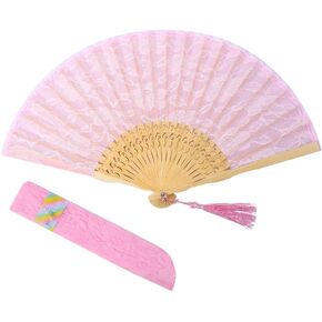 Japanese Chinese Bamboo Folding Bridal Hand Fan, Black Lace Fans for Women, Handmade Vintage Retro Fan Foldable Handheld for Wedding Tea Party Dancing Decorations-Black Lace in Saudi Arabia