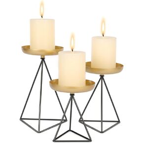 Candle Holders for Pillar Candle - 3Pcs Matte Black&Gold Candlestick Holders Metal Geometric Candle Stands for Wedding Party Festive Decor on Table Mantelpiece Fit for Candles of 2-3 Inches Diameter in Kuwait