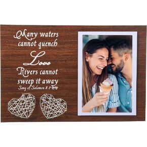 Wedding Gifts for Couple，Bridal Shower Gift for Anniversary, Engagement, Marriage Present- Unique 1 Corinthians 13 Love Never Fails Rustic Photo Frame Handmade String Hearts 12.5 x 8.5 in in Saudi Arabia
