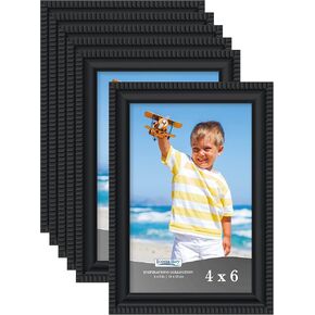 Icona Bay 4x6 Picture Frames (Black, 6 Pack), Beautifully Detailed Molding, Contemporary Picture Frame Set, Wall Mount or Table Top, Inspirations Collection