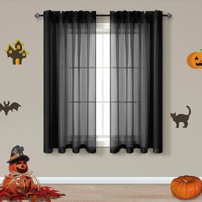 Black Sheer Curtains 45 Inch Length for Bathroom Windows 2 Panels Set Half Window Curtains for Kitchen Bedroom in Kuwait