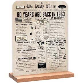 QiFyLeo هدايا عيد الميلاد الستين العتيقة لها، ملصق أكريليك على الوجهين في عام 1963 مع حامل، ملصق صحيفة قديم عام 1963، ديكور حفلات عيد الميلاد البالغ من العمر 60 عامًا in Saudi Arabia