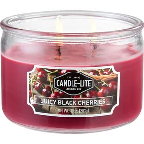 Candle-lite Scented Juicy Black Cherries Fragrance, One 10oz. 3-Wick Aromatherapy Candle with 20-40 Hours of Burn Time, Dark Red Color, 10 oz