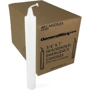 Long White Household Candles Unscented (Box of 48). Perfect for Ceremonies and Emergency use. Made in U.S.A. in Saudi Arabia
