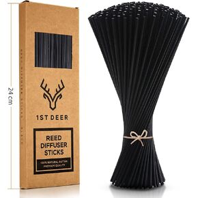 Fiber Reed Sticks – 100 pcs Black Reed Diffuser Sticks for Essential Oil Aroma Refill, Spa, Fragrance, Aromatherapy (24 cm x 3 mm)