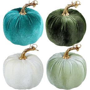 Winlyn 4 Pcs Assorted Blue Faux Velvet Pumpkins Decorative Harvest Pumpkins Fabric Foam Pumpkins for Farmhouse Fall Wedding Halloween Thanksgiving Table Centerpiece Mantel Bowl Decorations in Saudi Arabia