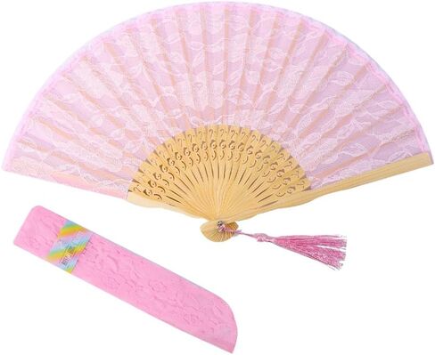 Japanese Chinese Bamboo Folding Bridal Hand Fan, Black Lace Fans for Women, Handmade Vintage Retro Fan Foldable Handheld for Wedding Tea Party Dancing Decorations-Black Lace in Kuwait