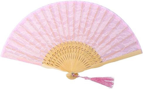 Japanese Chinese Bamboo Folding Bridal Hand Fan, Black Lace Fans for Women, Handmade Vintage Retro Fan Foldable Handheld for Wedding Tea Party Dancing Decorations-Black Lace in Kuwait