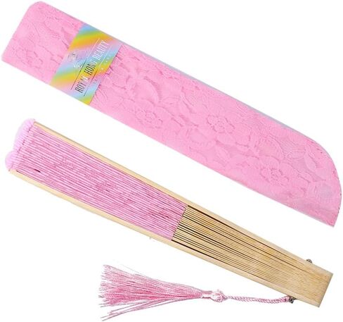 Japanese Chinese Bamboo Folding Bridal Hand Fan, Black Lace Fans for Women, Handmade Vintage Retro Fan Foldable Handheld for Wedding Tea Party Dancing Decorations-Black Lace in Kuwait
