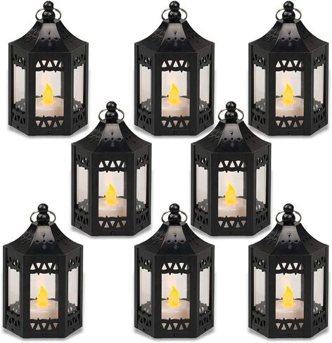 zkee Mini Star Lantern with Flickering LED,Battery Included,Decorative Hanging Lantern,Christmas Decorative Lantern,Indoor Candle Lantern,Battery Lantern Indoor Use, （Set of 8,Golden Brushed） in Saudi Arabia