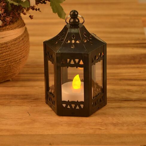zkee Mini Star Lantern with Flickering LED,Battery Included,Decorative Hanging Lantern,Christmas Decorative Lantern,Indoor Candle Lantern,Battery Lantern Indoor Use, （Set of 8,Golden Brushed） in Saudi Arabia